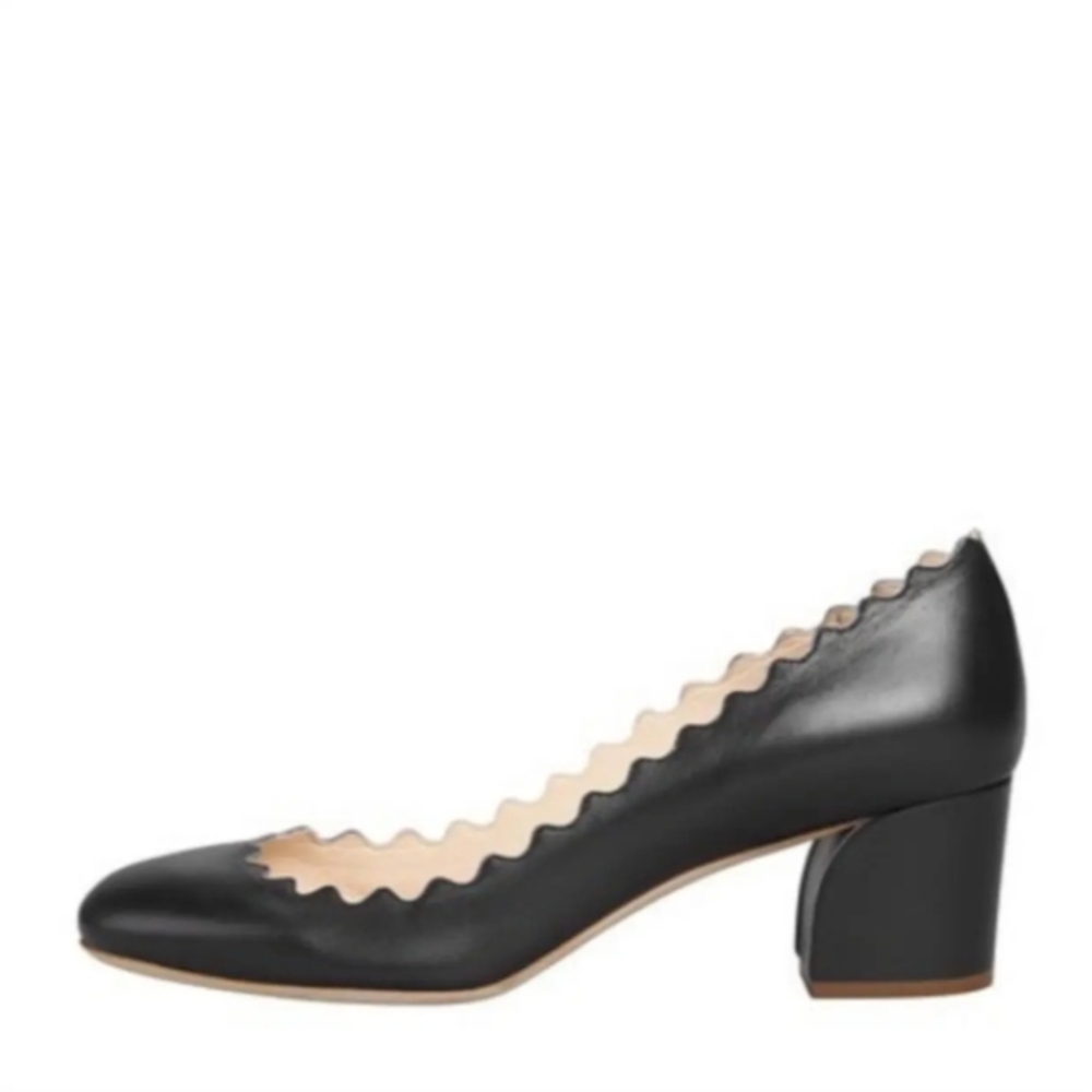 Chloe Black Scalloped Leather Block Heel Pump